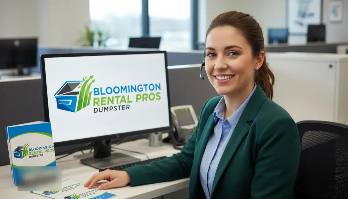 Bloomington Dumpster Rental Pros customer-care team member smiling at a desk in the office